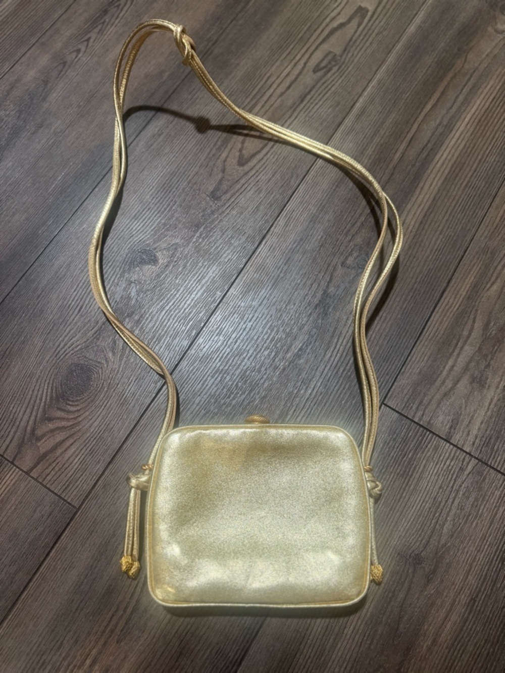 Vintage 90s Donna Karan Gold Leather Frame Clutch Kiss Lock Plum Velvet Rare